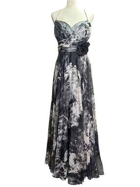 NWT JS Collections Black Gray Floral Chiffon Gothic Gown Shawl Size 16 T7